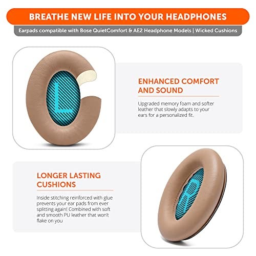 WC Wicked Cushions Upgraded Replacement Ear Pads for Bose Headphones - Compatible with QC15 / QC25 / QC35 & 35 ii / QC2 / AE2 / AE2i / AE2W / Soundlink - Softer Leather, Luxury Memory Foam | Beige - Image 4
