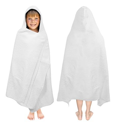 ORIGINAL KIDS Hooded Bath Towel Wrap Ultra Soft 100 Cotton Terry Large Oversized Hooded Kids Towel Toddler Big Kid Shower Pool Beach Towel Absorbent Quick Dry Easy Care Gift 30 x 54 White - Image 1