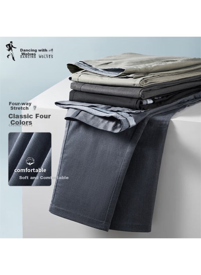 Dancing Wolves Modal + Tencel Spring And Summer Commuting Lycra Men's Casual Cropped Pants 103 Gray Blue 34 - Image 1