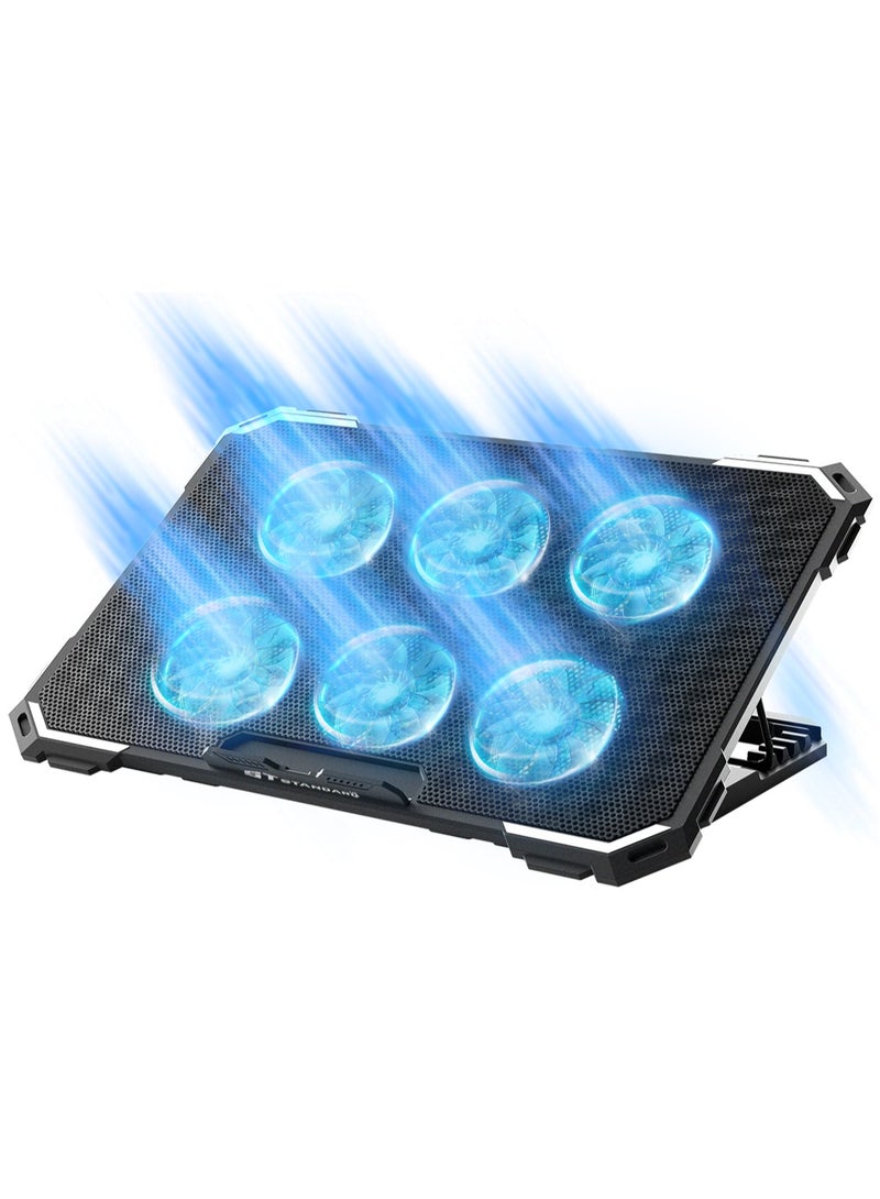 Standard ICE06N Laptop Cooling Pad with 6 Blue LED Fans, 6-Level Adjustable Speed, Adjustable Height and Dual USB Ports - Image 1