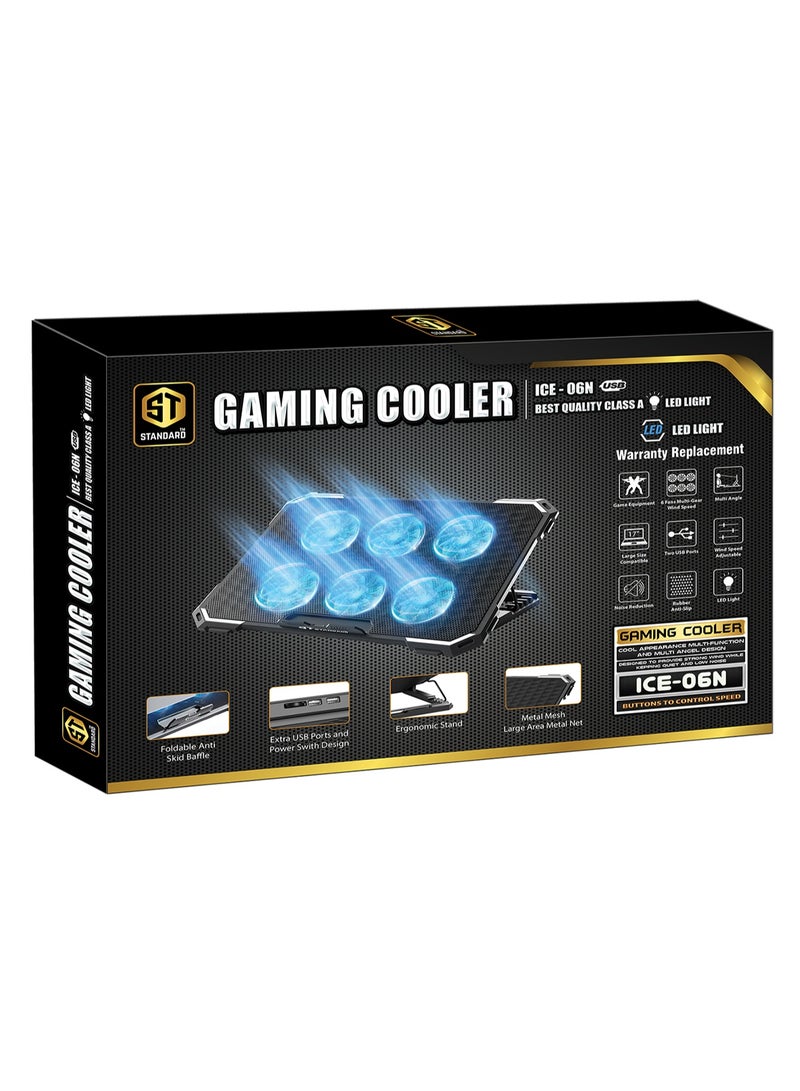Standard ICE06N Laptop Cooling Pad with 6 Blue LED Fans, 6-Level Adjustable Speed, Adjustable Height and Dual USB Ports - Image 4