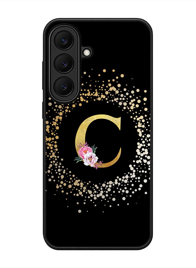 Stylizedd Rugged Case for Samsung Galaxy S26 FE- Slim Fit Hybrid Rubber Cover Floral Monogram - C (Black)