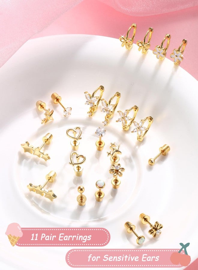 YADOCA Hypoallergenic Earrings for Girls Cute Kids Jewelry Screw Back Toddler Baby Earrings Hoop Huggie Surgical Stainless Steel Stud Earrings Set for Sensitive Ears Flower Heart Earrings for Women - Image 5