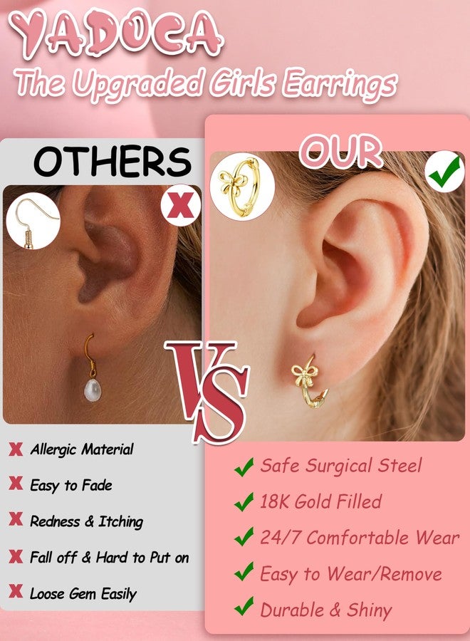 YADOCA Hypoallergenic Earrings for Girls Cute Kids Jewelry Screw Back Toddler Baby Earrings Hoop Huggie Surgical Stainless Steel Stud Earrings Set for Sensitive Ears Flower Heart Earrings for Women - Image 2