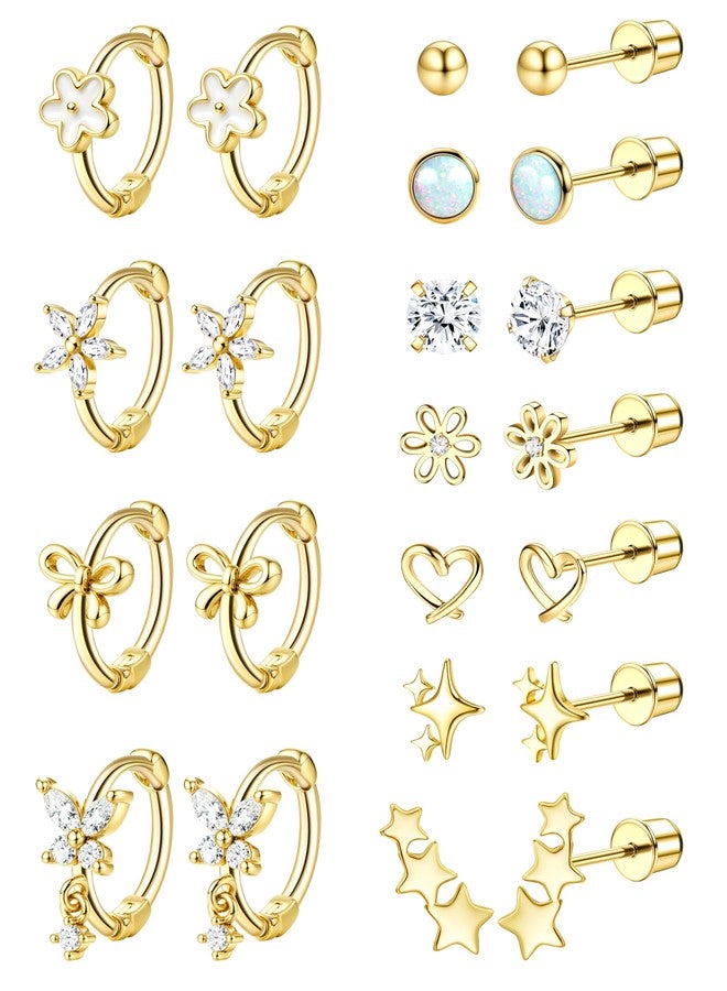 YADOCA Hypoallergenic Earrings for Girls Cute Kids Jewelry Screw Back Toddler Baby Earrings Hoop Huggie Surgical Stainless Steel Stud Earrings Set for Sensitive Ears Flower Heart Earrings for Women - Image 1