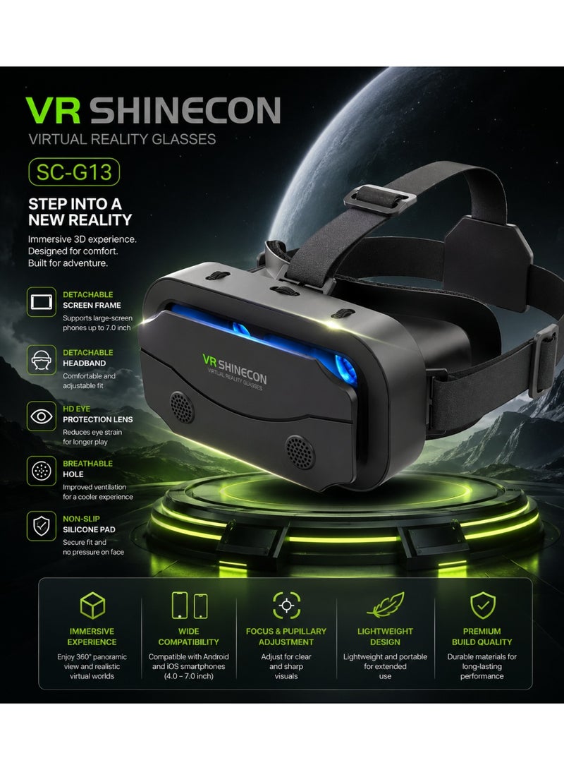 في آر شينيكون نظارة واقع افتراضي (VR) لهواتف iPhone وAndroid – نظارة عالمية متوافقة مع الهواتف الذكية بمقاسات تتراوح بين 4.7 و7.2 بوصة، تتميز ببطانة ناعمة ومريحة وتوفر تجربة واقع افتراضي غامرة بزاوية 360 درجة للألعاب والأفلام ومقاطع الفيديو. - Image 4