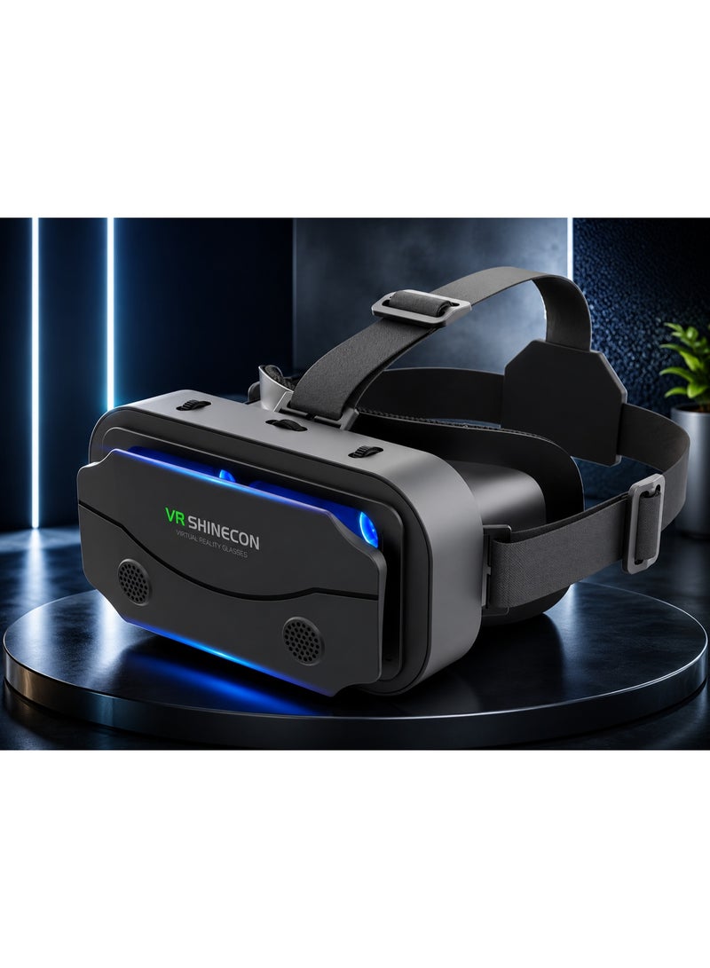 في آر شينيكون نظارة واقع افتراضي (VR) لهواتف iPhone وAndroid – نظارة عالمية متوافقة مع الهواتف الذكية بمقاسات تتراوح بين 4.7 و7.2 بوصة، تتميز ببطانة ناعمة ومريحة وتوفر تجربة واقع افتراضي غامرة بزاوية 360 درجة للألعاب والأفلام ومقاطع الفيديو. - Image 1