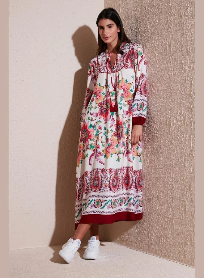 Lela Lela Modest Patterned Regular Fit Tied V-Neck Maxi Dress Women's DRESS 611EL510