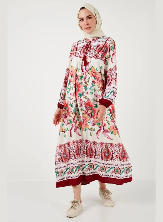 Lela Lela Modest Patterned Regular Fit Tied V-Neck Maxi Dress Women's DRESS 611EL510