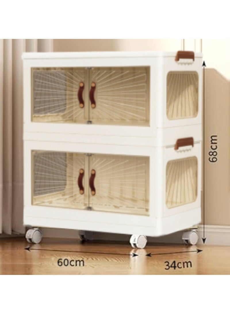 extra home Plastic Storage Cabinet with 2 Tiers – Transparent Doors, Handles & Wheels for Easy Mobility – Multi-Purpose Use - Image 1