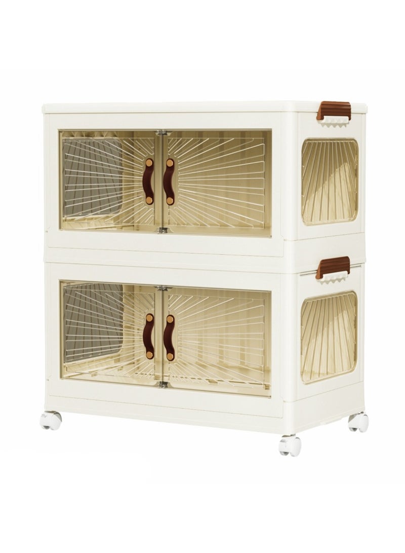 extra home Plastic Storage Cabinet with 2 Tiers – Transparent Doors, Handles & Wheels for Easy Mobility – Multi-Purpose Use - Image 2