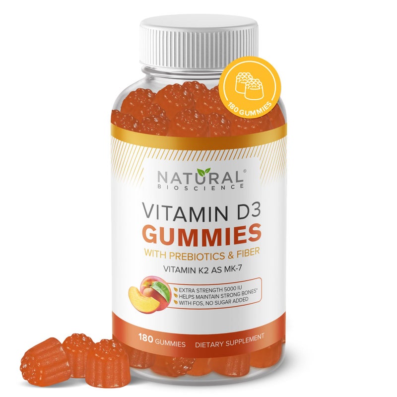 Sugar Free Vitamin D3 K2 Gummies Vitamin D3 Gummies 5000 IUK2 MK7 80 mcg K2 D3 Vitamin Supplement Adults Vitamin D K2 for Bones Immune Heart Mood GlutenFree NonGMO Natural Peach Flavor