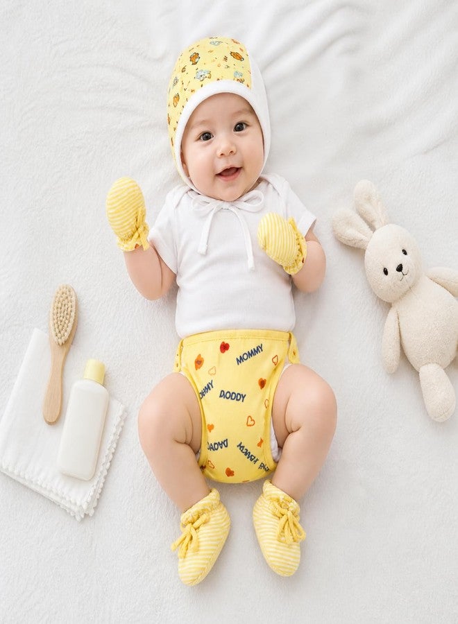 Epics Newborn Baby Essentials Gift Set – 100% Cotton Infant Clothing Combo (2 Caps, 2 Mittens, 2 Booties & 5 Langots), Soft, Breathable & Skin-Friendly for 0–6 Months (Unisex) Multicolour - Image 3