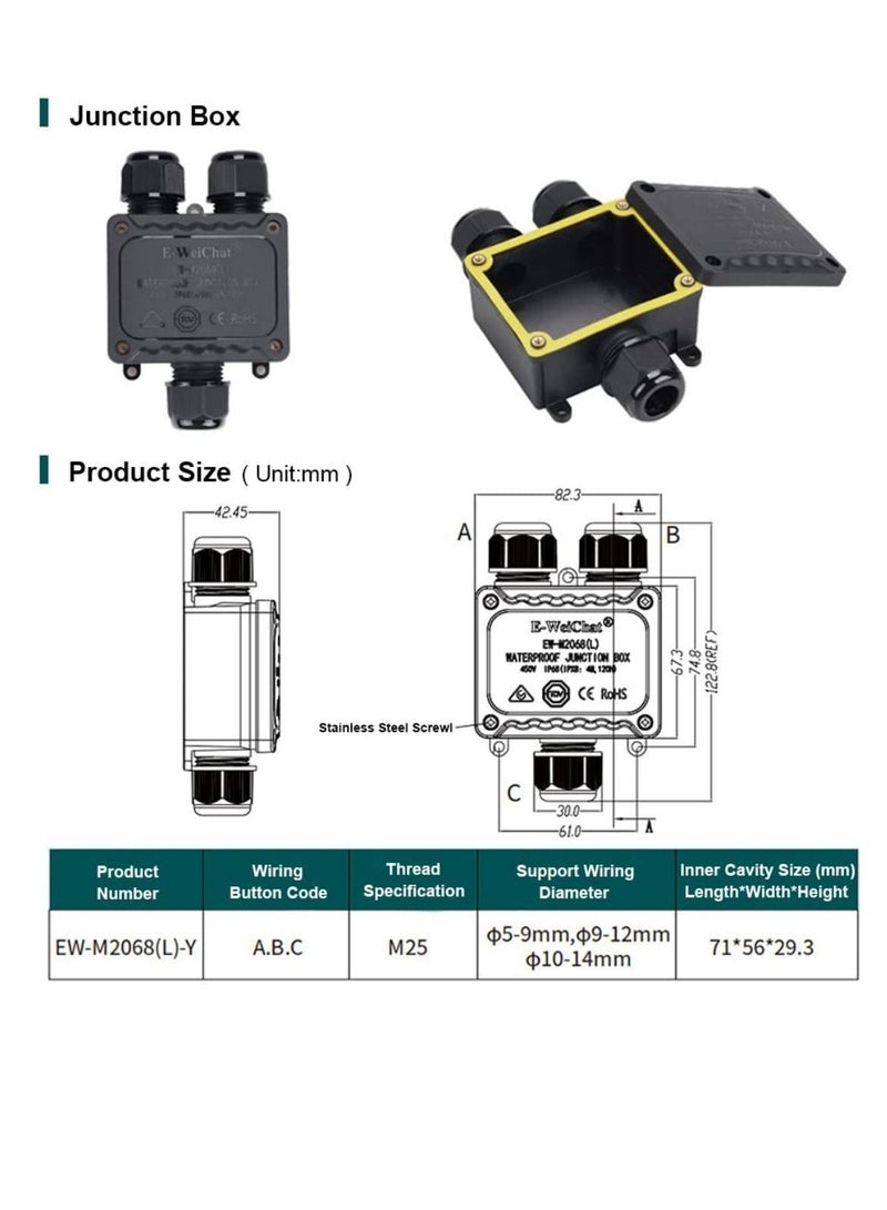 Y&D Junction Box Outdoor Waterproof Electrical Box, 3 Way Plug Line Plastic External M25 Coaxial Wire Connector, Electric Power Cord Boxes Suitable for Lights (3 Way)  - Image 3