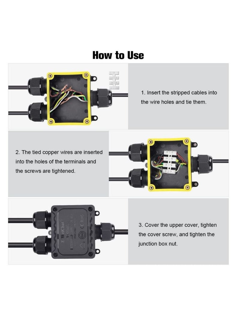 Y&D Junction Box Outdoor Waterproof Electrical Box, 3 Way Plug Line Plastic External M25 Coaxial Wire Connector, Electric Power Cord Boxes Suitable for Lights (3 Way)  - Image 5