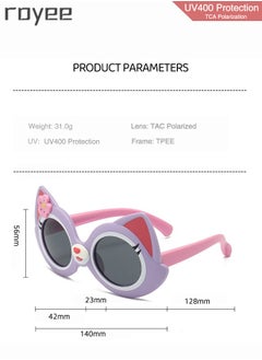 Royee 2 Pack Cartoon Cat sunglasses for Kids , Polarized Foldable Sunglasses, UV400 Protection Sunglasses for Age 2-4 6-8 10-12 Boys Girls Boys and Girls，TPEE Frame - Pink and Purple  - Image 5