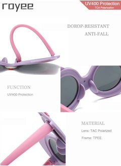Royee 2 Pack Cartoon Cat sunglasses for Kids , Polarized Foldable Sunglasses, UV400 Protection Sunglasses for Age 2-4 6-8 10-12 Boys Girls Boys and Girls，TPEE Frame - Pink and Purple  - Image 4