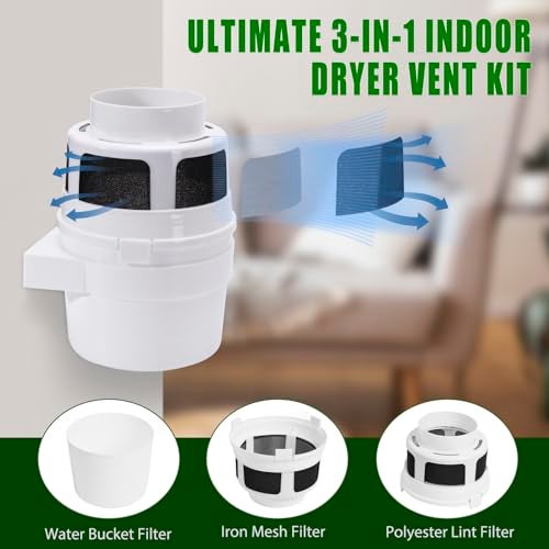 VIWINVELA Upgraded Version VIWINVELA 3 in 1 Indoor Dryer Vent Kit with White Dryer Vent Hose Dryer Lint Catcher Water Filter Bucket Dryer Lint Trap for Electric Dryer - Image 3