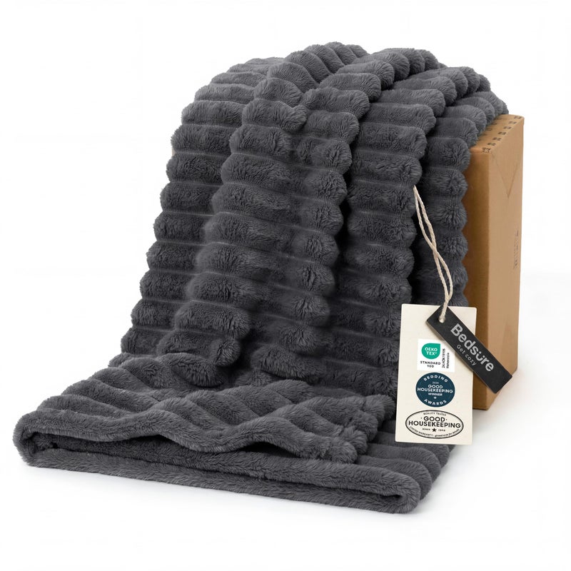 Bedsure Grey Fleece Throw Blanket for Couch - Super Soft Cozy Blankets for Women, Cute Small Throws for Girls, 50x60 Inches - Image 1