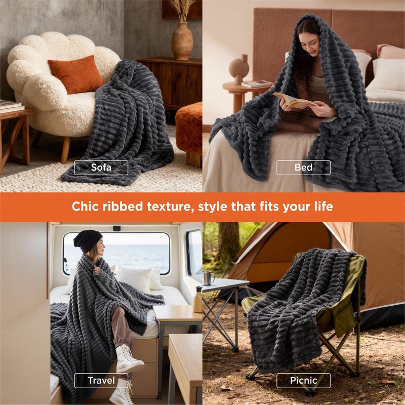 Bedsure Grey Fleece Throw Blanket for Couch - Super Soft Cozy Blankets for Women, Cute Small Throws for Girls, 50x60 Inches - Image 3