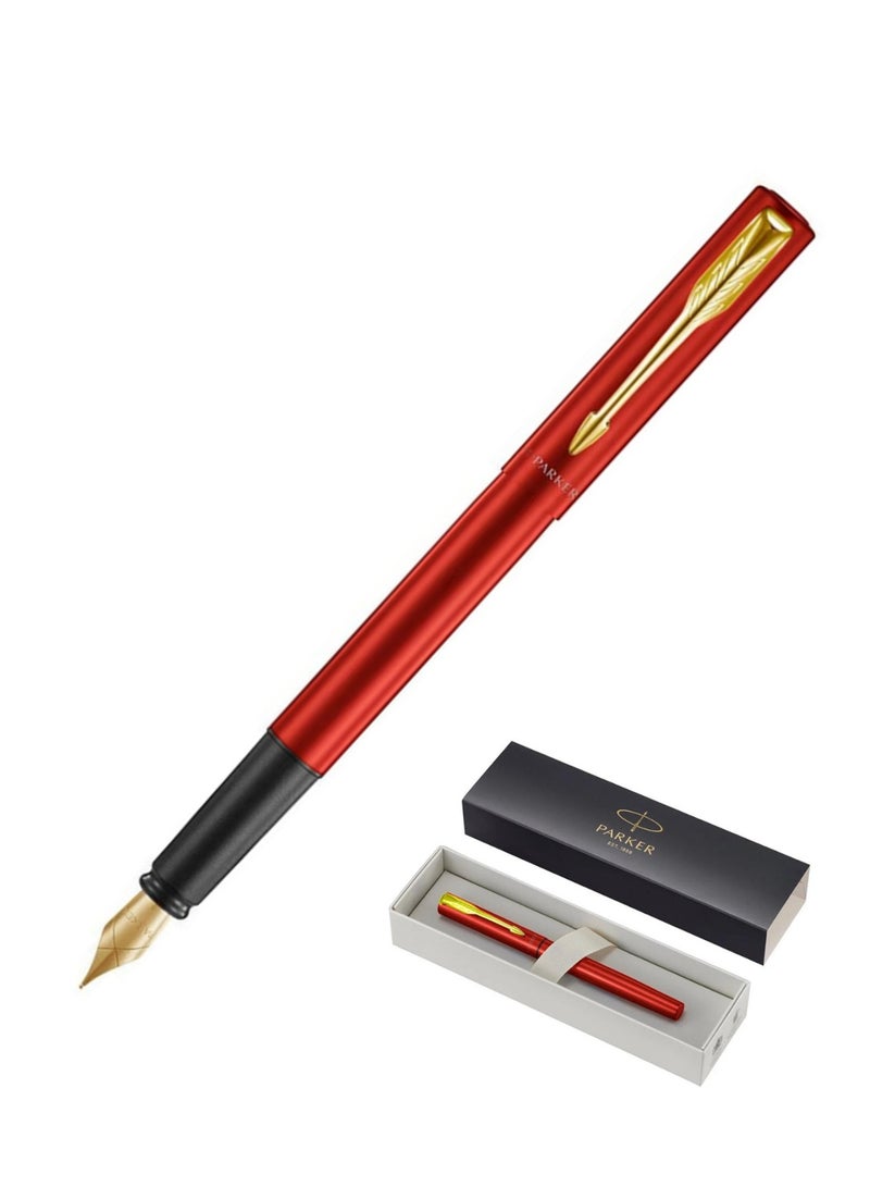 PARKER Vector XL Fountain Pen Fine Tip Red Barrel With Gold Trim - Image 1