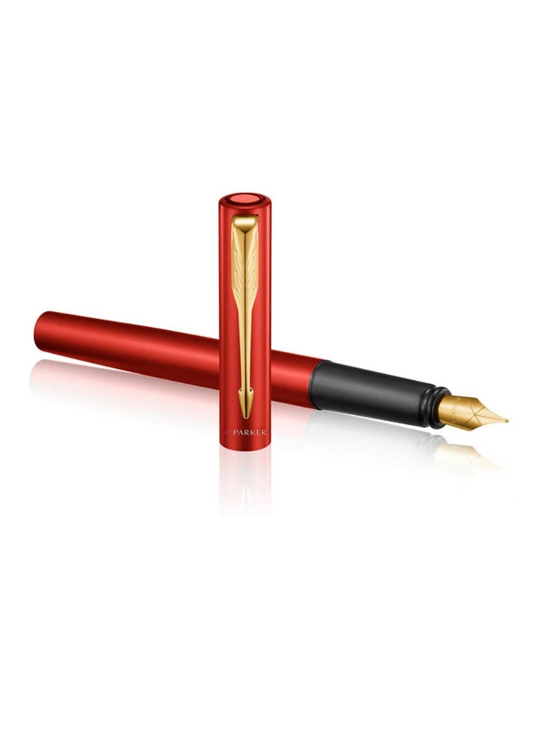 PARKER Vector XL Fountain Pen Fine Tip Red Barrel With Gold Trim - Image 3
