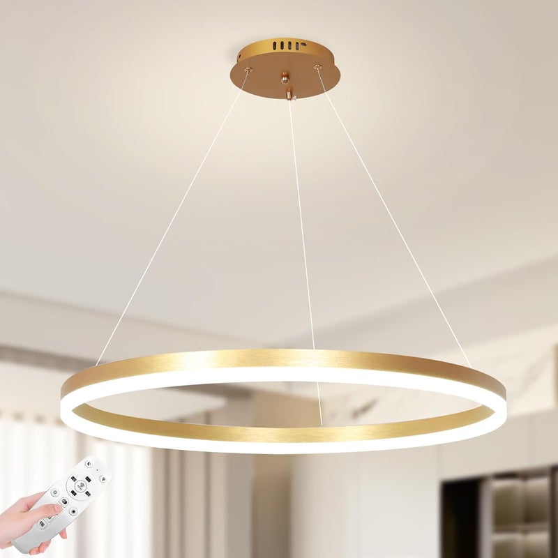 YATAI LIGHTING Golden Round LED Chandelier, 68W Single Circle 120cm Adjustable Height & Light, 3000K–6000K Three-Color Dimming with Remote Control, Modern Aluminum & Acrylic Ceiling Light for Foyer, Living & Staircase - Image 1
