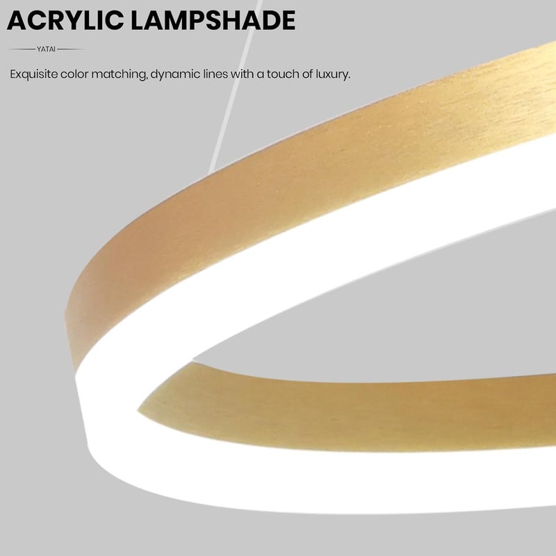 YATAI LIGHTING Golden Round LED Chandelier, 68W Single Circle 120cm Adjustable Height & Light, 3000K–6000K Three-Color Dimming with Remote Control, Modern Aluminum & Acrylic Ceiling Light for Foyer, Living & Staircase - Image 5