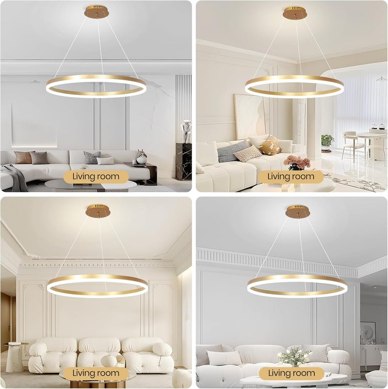 YATAI LIGHTING Golden Round LED Chandelier, 68W Single Circle 120cm Adjustable Height & Light, 3000K–6000K Three-Color Dimming with Remote Control, Modern Aluminum & Acrylic Ceiling Light for Foyer, Living & Staircase - Image 2