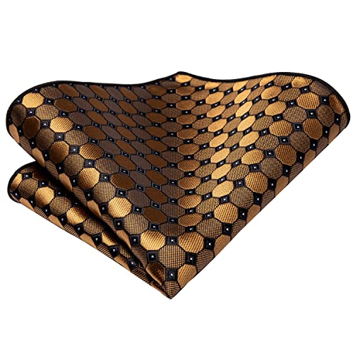 Dubulle Mens Black Gold Tie and Lapel Pin Paisley Striped Floral Necktie for Men Pocket Square Cufflinks Wedding Party - Image 5