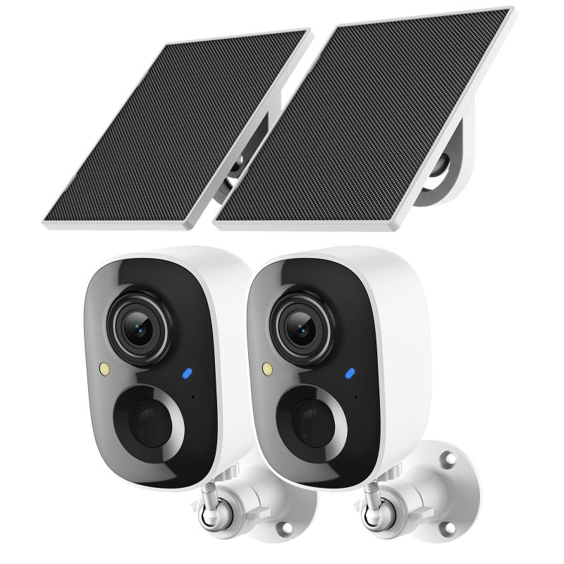 Fazoxo 2K Security Camera Wireless Outdoor,Solar Powered WiFi Cameras for Home Security with Motion Detection,Color Night Vision(Spotlight),Instant Alert,2-Way Audio,Siren&SD/Cloud Storage,IP65,2.4GHz,2 Pack - Image 1