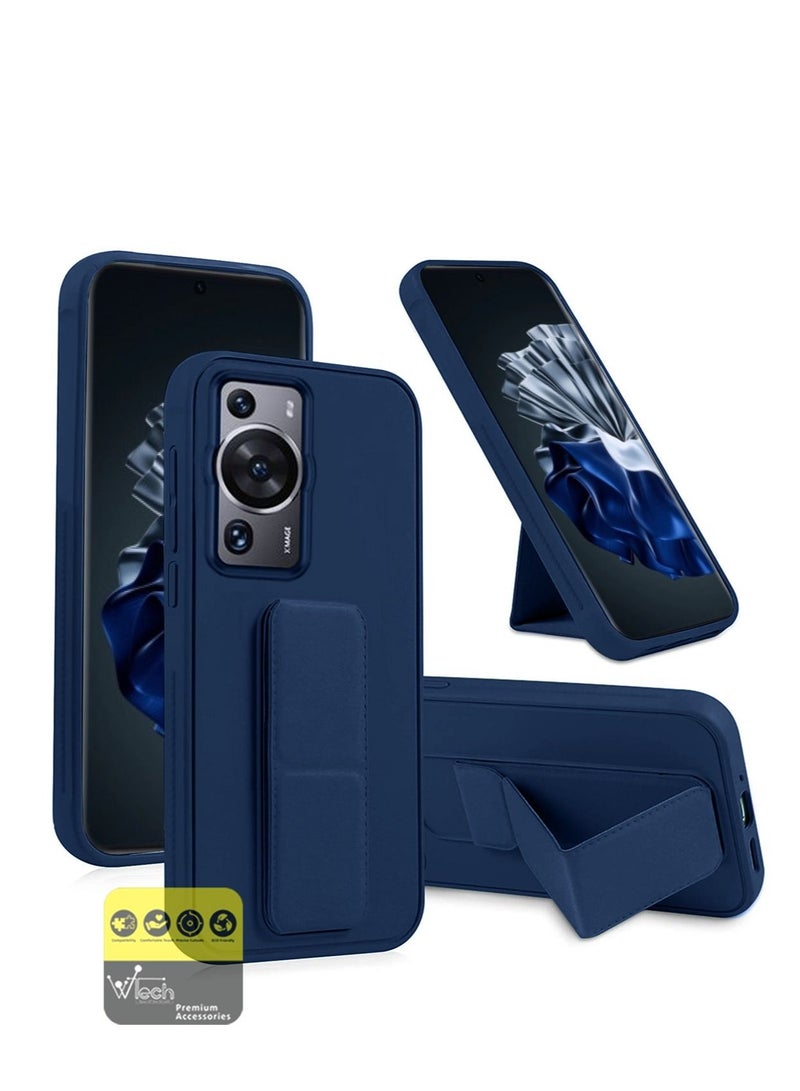 Wtech Hand Grip And Multi Stand Magnetic Car Mount Kickstand Finger Strap Case Cover For Huawei P60 Pro 2023 Navy Blue - Image 1