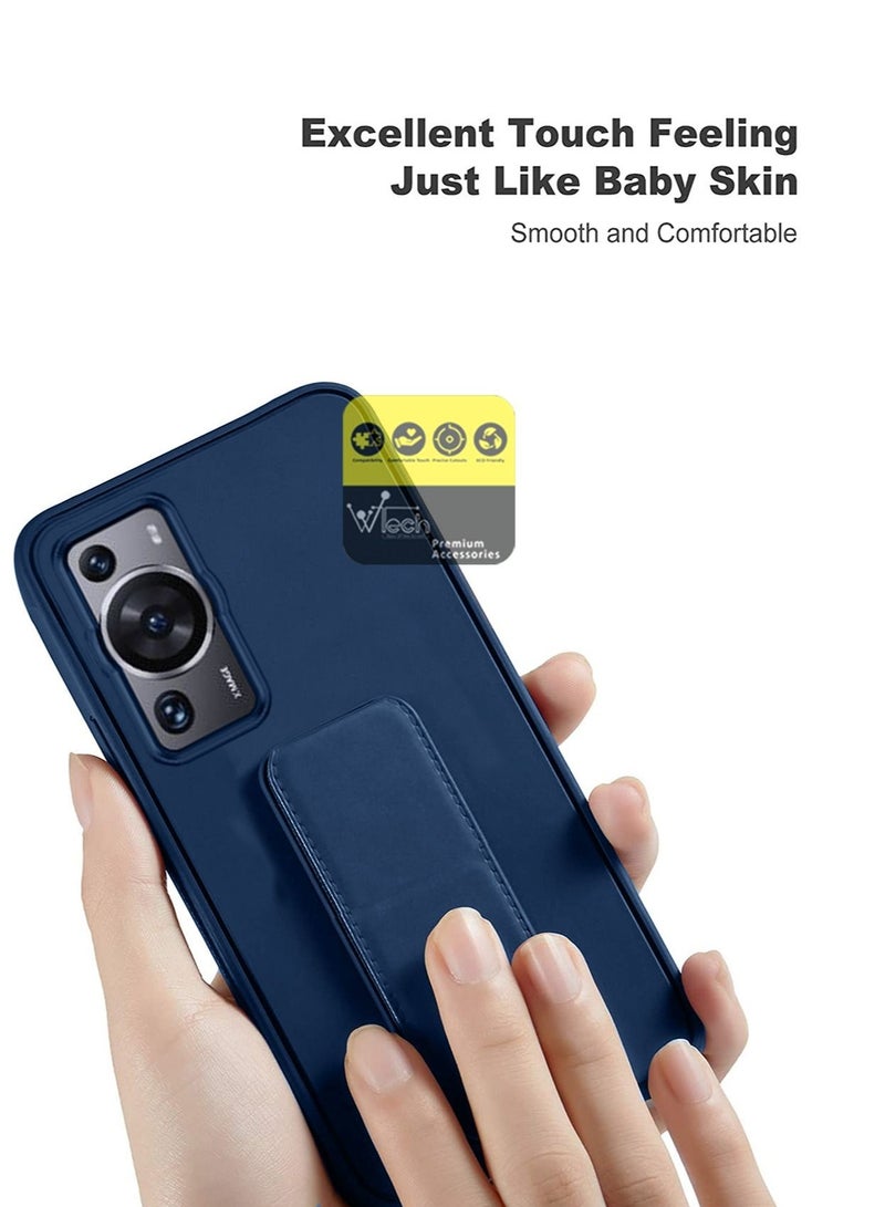 Wtech Hand Grip And Multi Stand Magnetic Car Mount Kickstand Finger Strap Case Cover For Huawei P60 Pro 2023 Navy Blue - Image 4