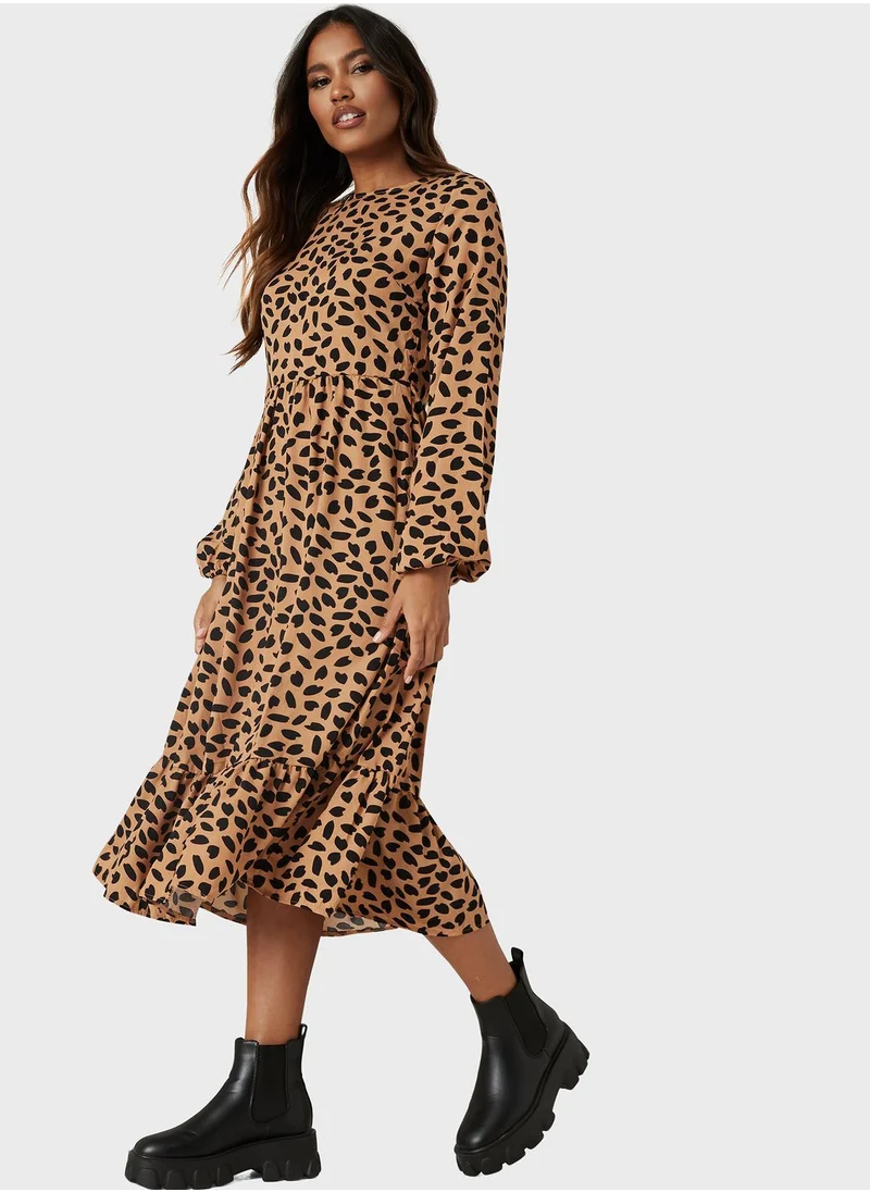 Missguided Ruffle Hem Midi Smock Dress