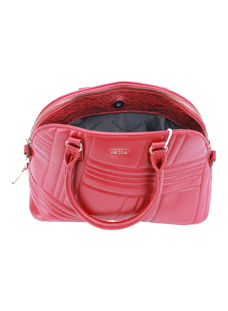 AMICA Angelina Quilted Red Dome Shaped Handbag for Women