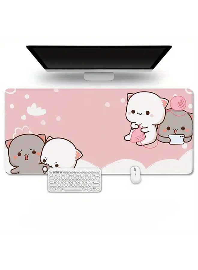 Pink Cat Themed Non Slip Rubber Mouse Pad With Cute Kitten Illustrations Office Gift For Valentine Day Desk Decor Playful Design 24 X 20 Cm - Image 1