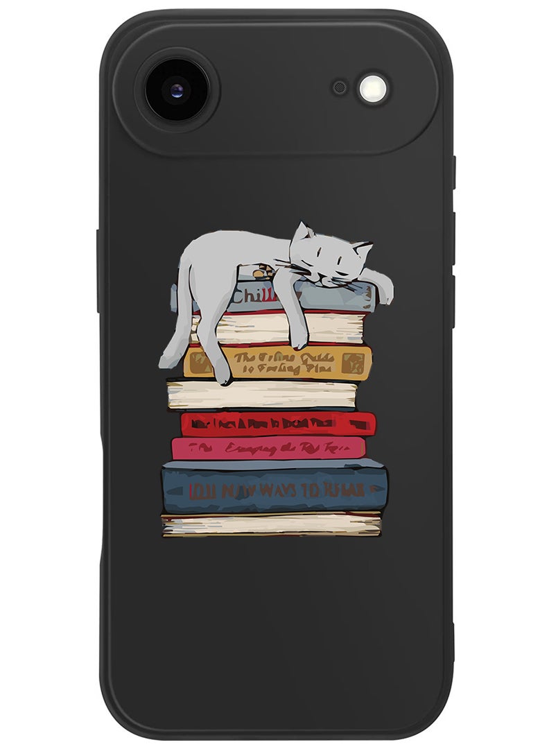 Theodor Protective Slim Fit Case Liquid Silicone Cover with Full Body Protection Anti-Scratch Shockproof Case For Apple iPhone 17 Air (Black) Cat on books - Image 1