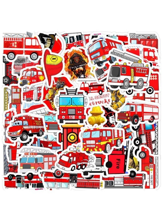 NIBEMINENT 50 Pcs Fire Truck Deco Kit Waterproof Stickers, High Definition Printing Bright Colors, Suitable for Laptop Skateboard Luggage Water Bottle Guitar DIY - Image 1