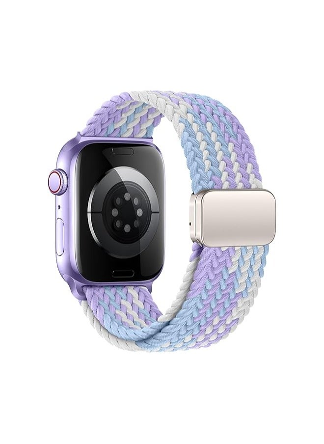 Generic Magnetic Braided Solo Loop Band Compatible with Apple Watch Series 10 49mm 46mm 45mm 44mm 42mm for Women Men, Stretchy Nylon Elastic Sport Strap-Purple  - Image 1