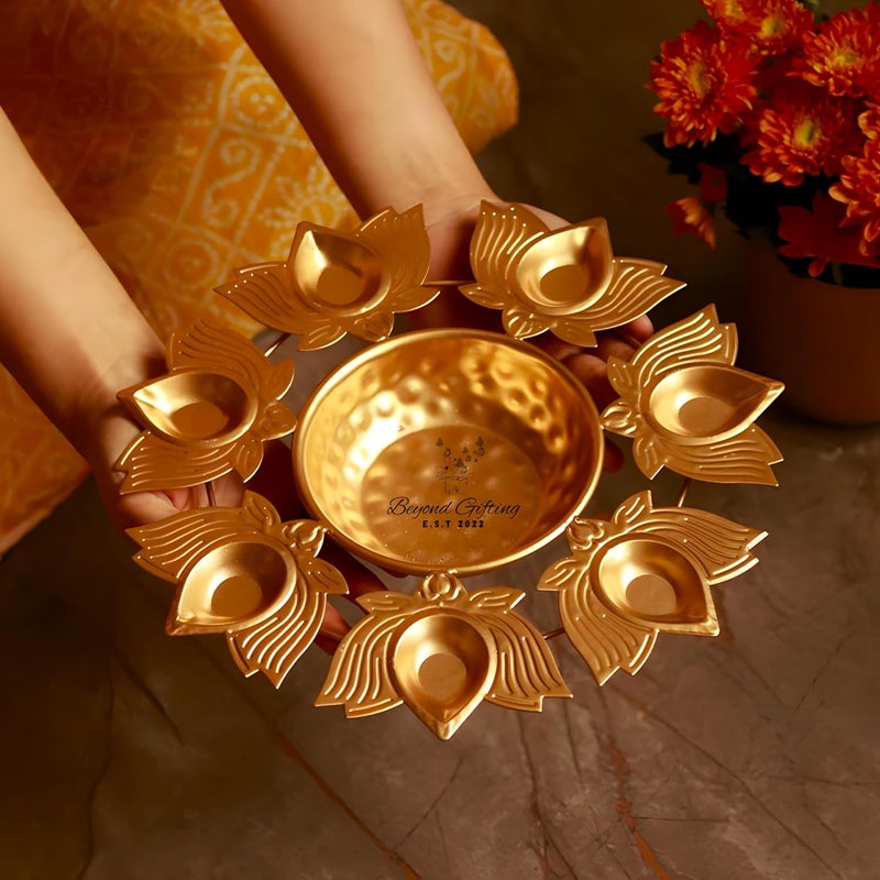 Beyond Gifting Lotus Shape Diya Flower Urli Handcrafted Bowl for Floating Flowers & Tea Light Candles Home Living Room Office & Table Decor Diwali Decoration - Image 2
