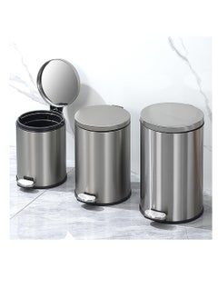 CityRiya-Long Stainless Steel Pedal Bin, Smudge Resistant Trash Can with Foot Pedal and Soft-Close Lid Round, Hands Free Garbage Bin for Kitchen Living Room Bathroom Office and Hotel (Grey, 8L)  - Image 3