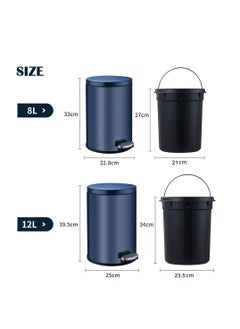 CityRiya-Long Stainless Steel Pedal Bin, Smudge Resistant Trash Can with Foot Pedal and Soft-Close Lid Round, Hands Free Garbage Bin for Kitchen Living Room Bathroom Office and Hotel (Grey, 8L)  - Image 2