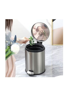 CityRiya-Long Stainless Steel Pedal Bin, Smudge Resistant Trash Can with Foot Pedal and Soft-Close Lid Round, Hands Free Garbage Bin for Kitchen Living Room Bathroom Office and Hotel (Grey, 8L)  - Image 1