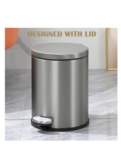 CityRiya-Long Stainless Steel Pedal Bin, Smudge Resistant Trash Can with Foot Pedal and Soft-Close Lid Round, Hands Free Garbage Bin for Kitchen Living Room Bathroom Office and Hotel (Grey, 8L)  - Image 4