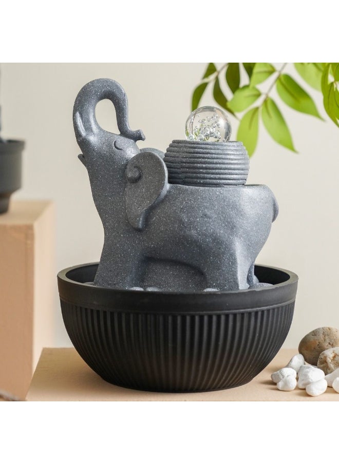 DANUBE HOME Danube Home Stalaca Elephant Fountain With Rolling Ball & Yellow Light - 21X21X26 Cm Grey Polyresin Home Decor Collection Indoor Water Feature For Serenity And Charm Decorative Home Accessories  - Image 1
