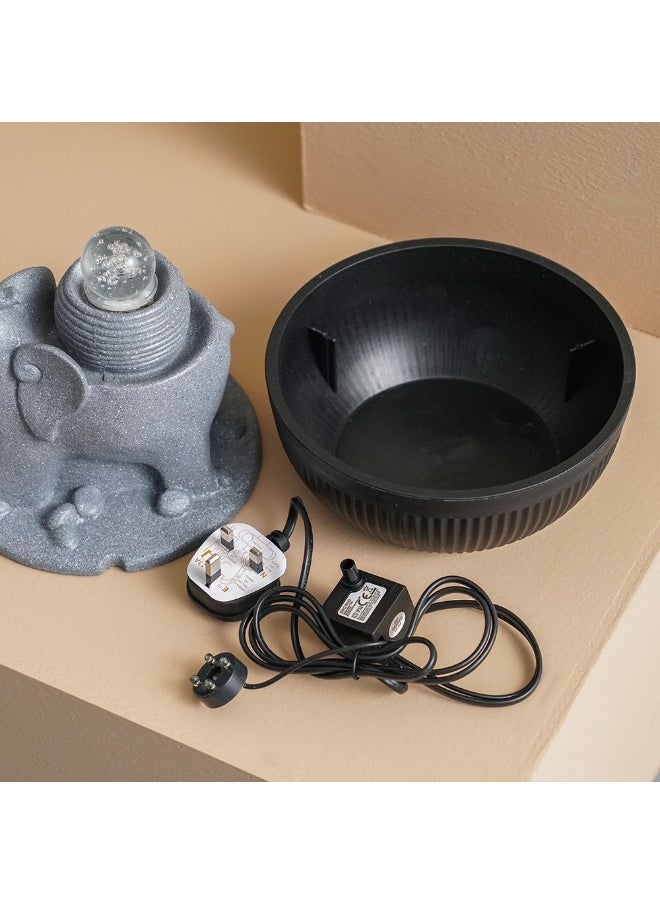 DANUBE HOME Danube Home Stalaca Elephant Fountain With Rolling Ball & Yellow Light - 21X21X26 Cm Grey Polyresin Home Decor Collection Indoor Water Feature For Serenity And Charm Decorative Home Accessories  - Image 3