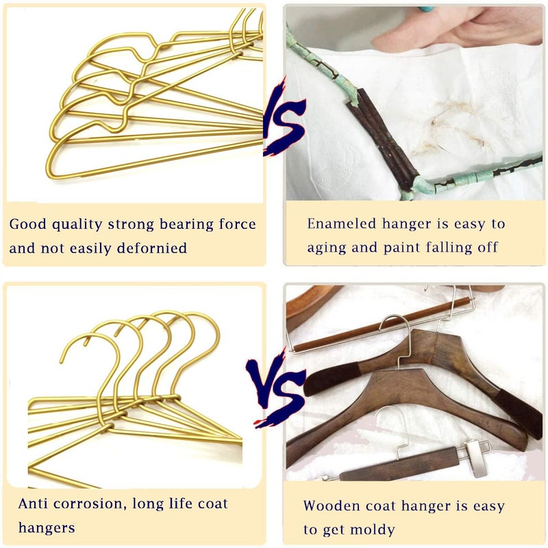 Koobay 30 Pack Gold Matt Metal Wire Hangers Coat Suit Clothes Hangers with Notches,16.5" Heavy Duty Durable Hangers for Adult, Shirt Dress Pants Hanger Space Saving Legging Organizer - Image 4