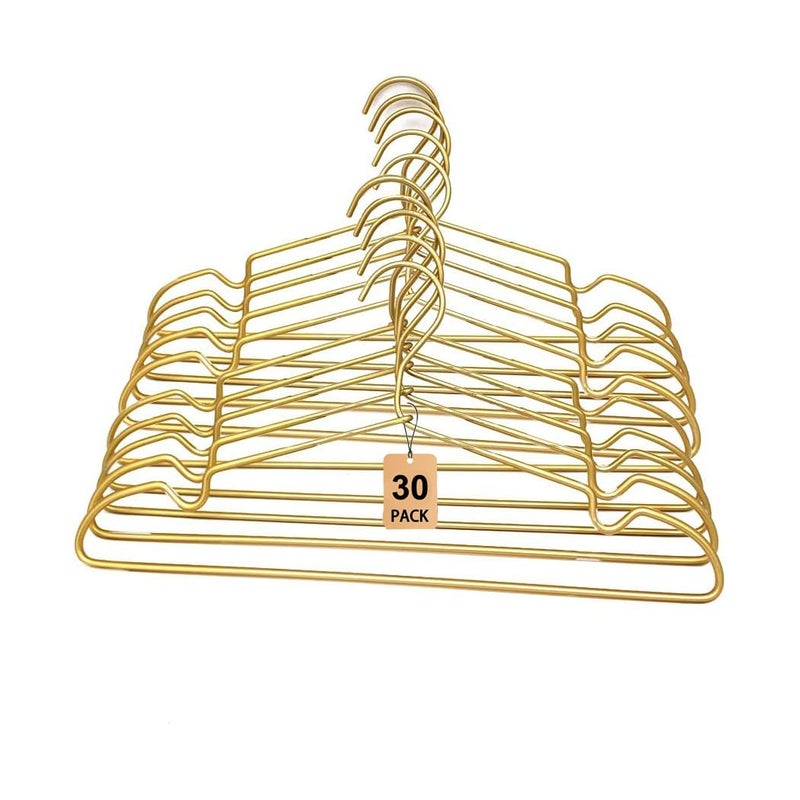 Koobay 30 Pack Gold Matt Metal Wire Hangers Coat Suit Clothes Hangers with Notches,16.5" Heavy Duty Durable Hangers for Adult, Shirt Dress Pants Hanger Space Saving Legging Organizer - Image 1