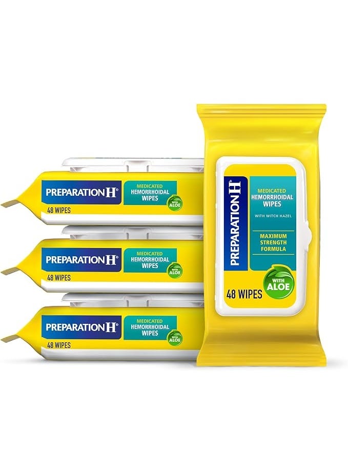Preparation H Hemorrhoid Flushable Wipes with Witch Hazel for Skin Irritation Relief - 48 Count (Pack of 4)