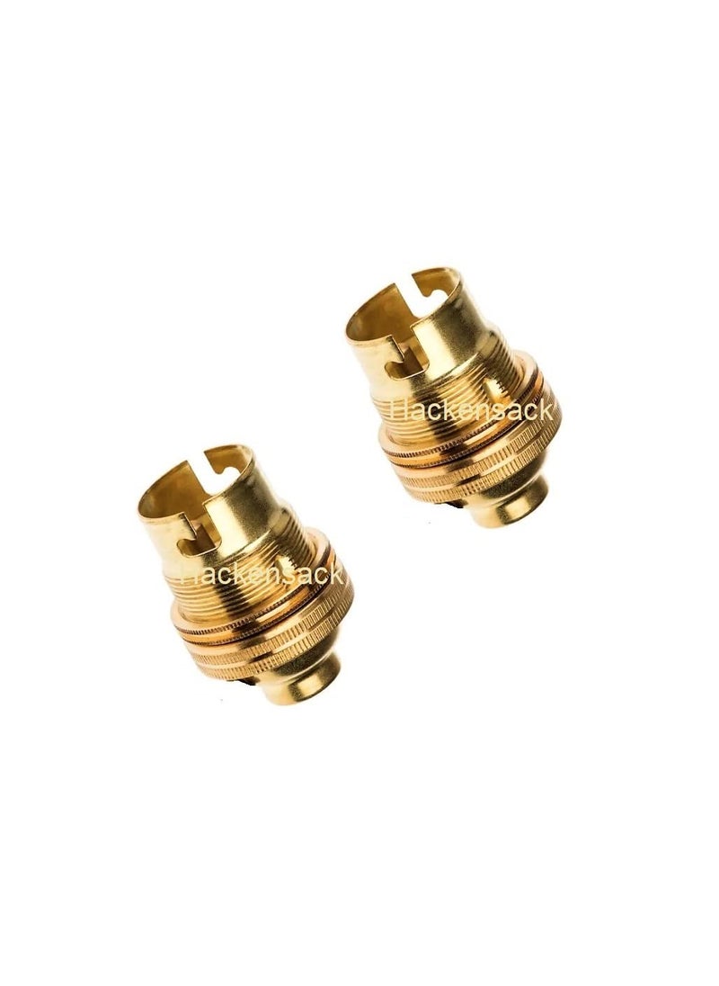 HACKENSACK Hackensack Heavy Gauge B22 Brass Bulb Holder for Lamp Lamp Base Socket for Led lamp Electric Bulb Use in Home and Office Color Gold Pack of 2  - Image 3
